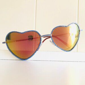 Heart Shape Fashion Sunglasses Swarovski Crystals Hand Embellished Mirror Lens